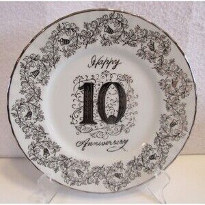 Happy 10th Anniversary Norcrest Fine China Plate B630 Silver